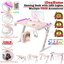 Load image into Gallery viewer, Pink RGB Gaming Desk - iDeaHome