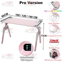 Load image into Gallery viewer, Pink RGB Gaming Desk - iDeaHome
