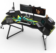 Load image into Gallery viewer, Gaming Desk with Removable Speaker Stand, Large Studio Wing-Shaped Gaming Desk with Headphone Stand, Cup Holder for Live Streamer, Social Media Influencers &amp; Music Recording - iDeaHome
