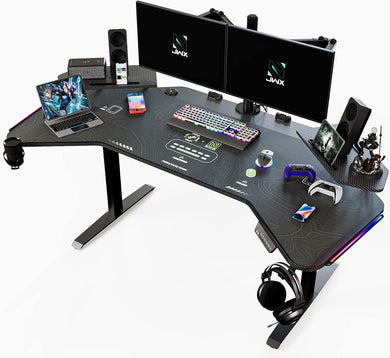 Gaming Desk with Removable Speaker Stand, Large Studio Wing-Shaped Gaming Desk with Headphone Stand, Cup Holder for Live Streamer, Social Media Influencers & Music Recording - iDeaHome