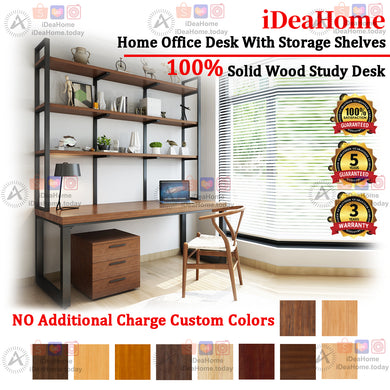 Solid Wood Desk with Shelves - iDeaHome