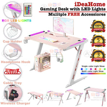Load image into Gallery viewer, Pink RGB Gaming Desk - iDeaHome
