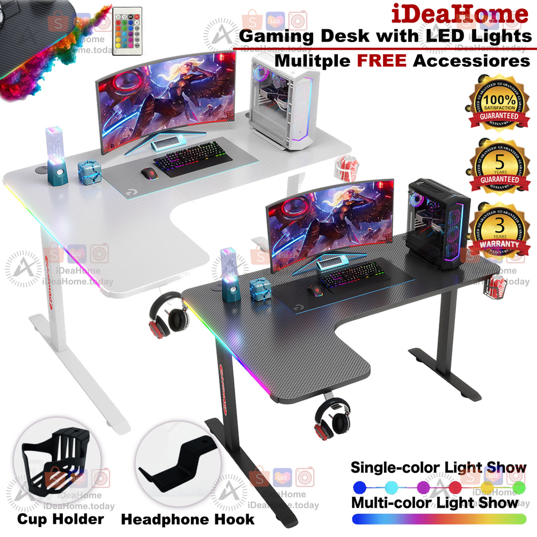 L Shape RGB Lighting Gaming Desk - iDeaHome